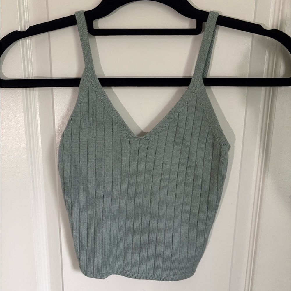 Abercrombie & Fitch Soft A&F Ribbed Knit Crop Tank Sage Green S